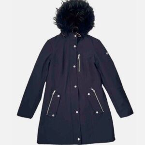 Tommy Hilfiger Navy Blue Coat with Faux Fur Hood